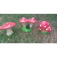 Trio Cogumelos Em Cerâmica Enfeite De Jardim Decoração