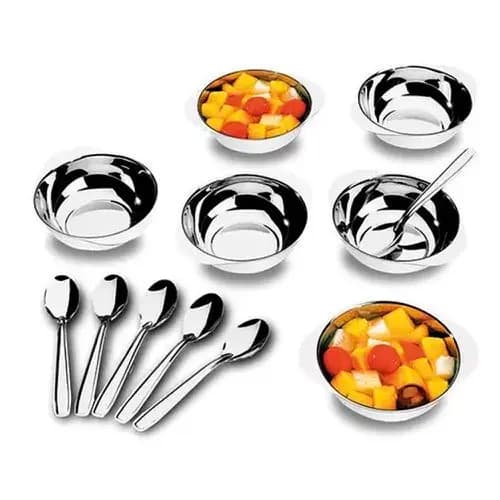 Conjunto Jogo De Tigelas Com Colheres Inox Para Sobremesa 12pcs