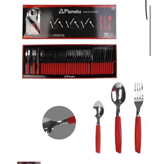 Jogo de Talheres 36 peças  Aço Inox 12 Facas 12 Garfos e 12 Colheres de Mesa Casa Para Cozinha