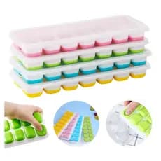 Formas de Gelo Silicone com Tampa Rígida Flexível Fundo Cubos Retangular Multiuso Lavável