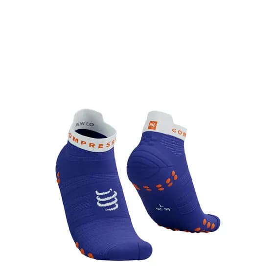 Meia de Compressão Para Corrida Cano Curto Run Low V4 Azul/Branco/Laranja - Corrida, Crossfit