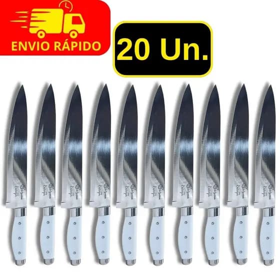 20 Facas Afiadas de Cozinha em Aço Inox Premium Com Cabo de Borracha Para Carne Legumes e Açougue