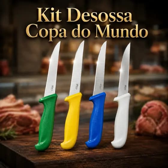 Kit Faca de Desossa 6" Copa do Mundo Inox Profissional Açougue Carne Cozinha Churrasco Açougue