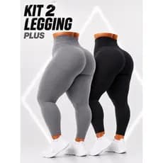 Kit 02 Legging Plus Size Feminina Suplex Cintura Alta Modeladora Academia Treino Fitness