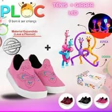 Kit Divertido Ploc : Tênis Borboletas Casual Flat Passeio Escola + Girafa Led Sortida MENINA