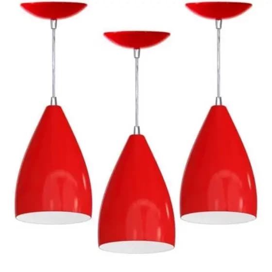 Kit com 3 Pendentes Em Alumínio Luminária Vermelho com Branco Decoração Casa