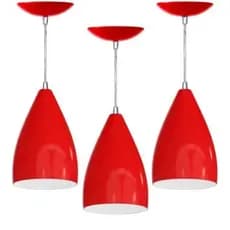 Kit com 3 Pendentes Em Alumínio Luminária Vermelho com Branco Decoração Casa