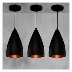 Kit 3 Luminarias Vegas Preto com Cobre Pendente de Alumínios Casa e Decoração Cozinha Bancada Sala de Jantar