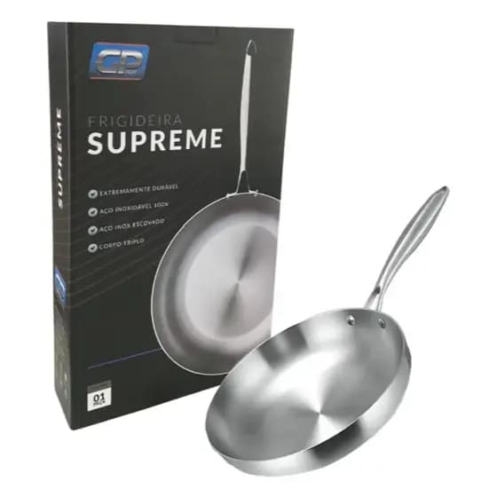Frigideira Supreme Aço Inox Premium Fundo Triplo – Tamanhos 24, 26, 28 ou 30 cm
