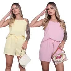 Conjunto Feminino Short e Blusa Regata com alça en Tecido Duna