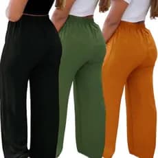 Calça Pantalona Feminina Com Bolso Cintura Alta