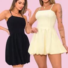 Vestido Balonê Forrado con alça fresquinho moda verão tendencia 2025
