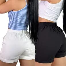 Short Bermuda Alfaiataria Marrant Linho Feminino Cintura Alta com Elastico na Costa