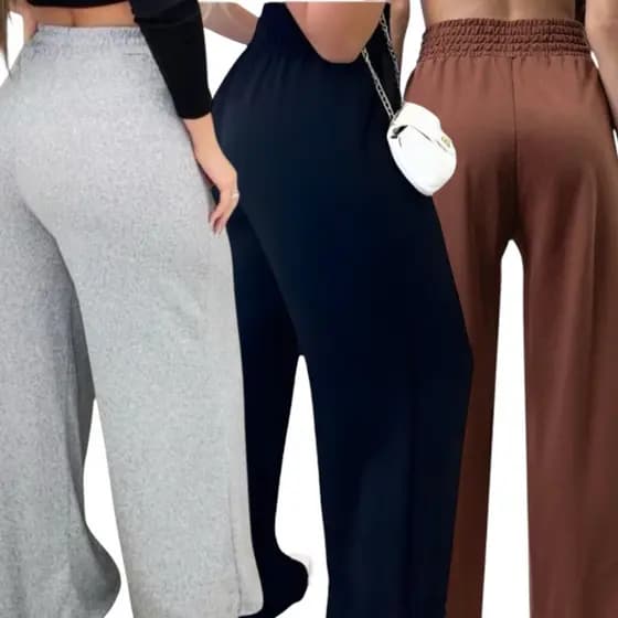 Calça Pantalona de Tecido Duna com Elastex na Cintura