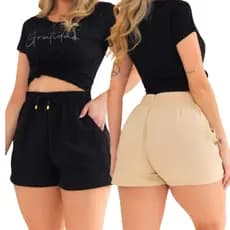 SHORT FEMININO DUNA CON VOLSO  E CORDA VERAO PRAIA CONFORTAVEL