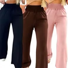 Kit C/ 3 Pantalonas Wide Leg Cintura Alta