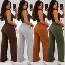 Calça Pantalona Feminina Tecido Lanzinha Premium, Cintura Alta, Com Elástico e Bolsos Para o Inverno