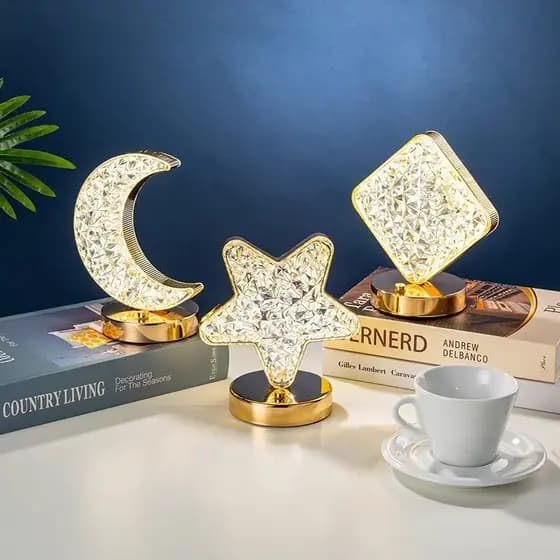 Luminária De Mesa Lua Luxuosa Cristal Acrílico Quarto - 3 Tons De Led