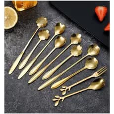 Colher de Café Design de Flor Aço Inoxidável Colher Dourado