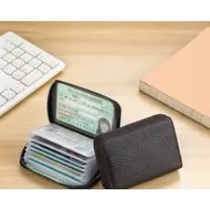 Carteira Porta Cartões De Couro PU – Bolsa Para Cartão Com Zíper