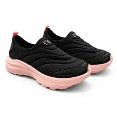 Tênis Infantil Menina Rosa Preto Calce Facil Escolar Feminino Preto com Rosa Leve Confortável