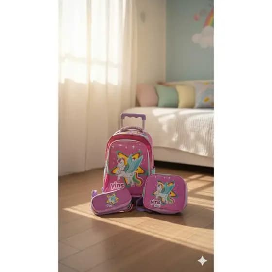 Mochila De Rodinha Unicornio Rosa +lancheira+estojo Yins Rosa Liso