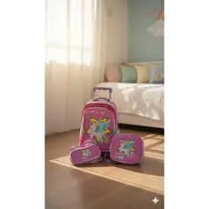 Mochila De Rodinha Unicornio Rosa +lancheira+estojo Yins Rosa Liso