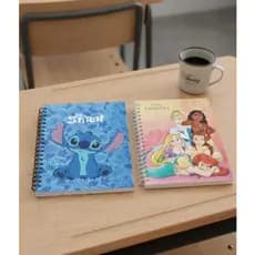Kit 2 Cadernos Universitário Personagens Stitch e Princesa 10 Matérias Capa Dura 160 folhas