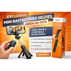Mini Bastão Selfie OBEN OR-1678 com Tripé e Controle Bluetooth – Extensor Portátil para Celular