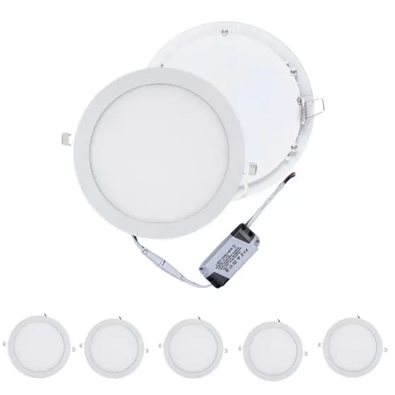 Kit 5 Luminária Plafon Led 18W Redondo Embutir Alumínio 21x21cm Frio 6500k ou Quente 3500k 110v-220v
