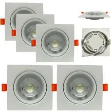 Kit 5 Luminária Spot Led 9w Embutir Quadrado 11x11cm Direcionável Frio 6500K ou Quente 3000K Bivolt Teto Sanca
