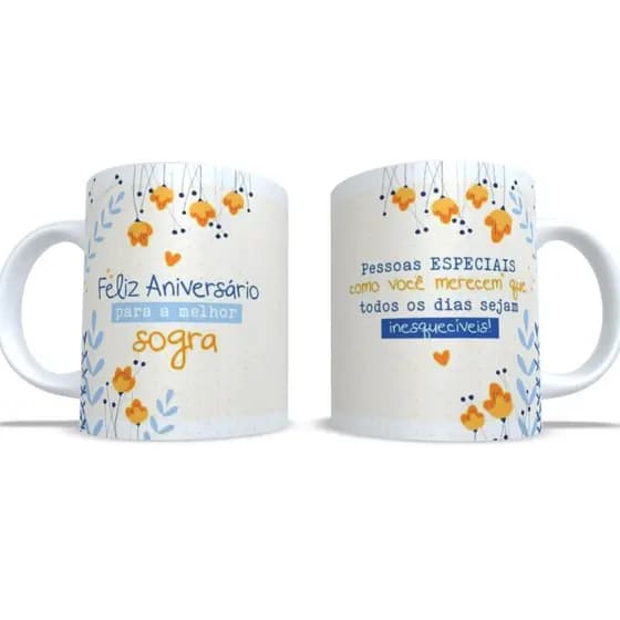 Caneca Feliz Aniversário para a Melhor Sogra 325 ml Porcelana