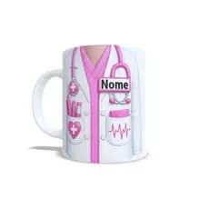 Caneca Médica e Enfermeira Personalizada com Nome 325 ml Porcelana
