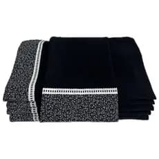 Kit Pano de Prato Preto Barrado Minimalista Floral 03 unid - Pé de Galinha Lamatex