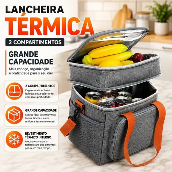Lancheira Térmica Impermeável Grande Capacidade Com 2 Compartimentos