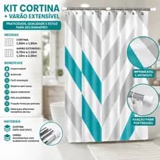 Cortina Box Premium com Varão Extensível Sem Furo Fácil Instalar