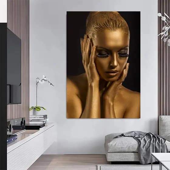 Quadro Decorativo GRANDE Alta Resolução Para Sala Quarto Escritório Quadro Mulher Dourada