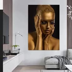 Quadro Decorativo GRANDE Alta Resolução Para Sala Quarto Escritório Quadro Mulher Dourada