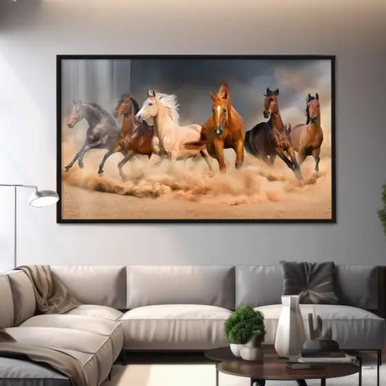 Quadro Decorativo GRANDE Alta Resolução Para Sala Quarto Escritório 6 Cavalos