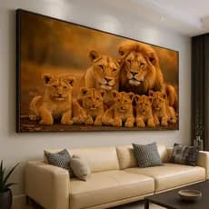 Quadro Decorativo GRANDE Alta Resolução Sala Quarto Escritório Quadro Familia de Leão com 5 Filhotes