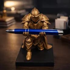 Escultura Porta-Caneta Cavaleiro Medieval  Decoração Criativa e Funcional Suporte Escritório Home Office Mesa Gamer