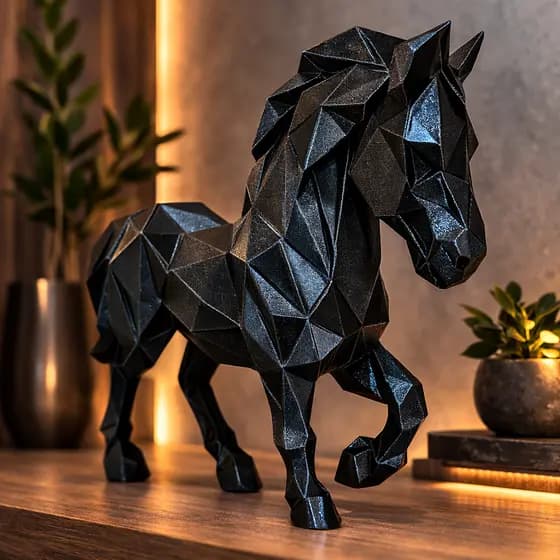 Cavalo Árabe Corcel Negro Escultura Decorativa Estatueta para Sala Escritório Decoração