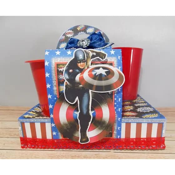 15 Kit Cineminha Capitão América (Caixa + balde + Copo)