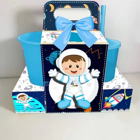 10 Kit Cineminha Astronauta (Caixa + balde + Copo)