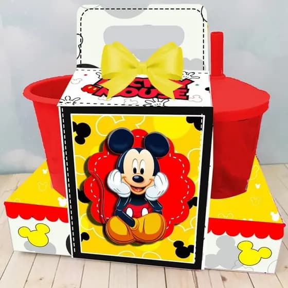 10 Kit Cineminha Mickey (Caixa + balde + Copo)