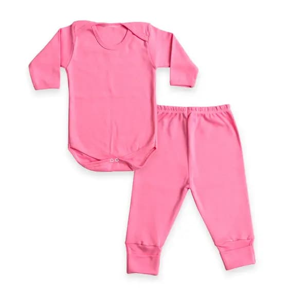 Kit Body Bebê Manga Longa Suedine 100% Algodão + Mijão (culote)  Suedine Pé  Reversível 100% Algodão