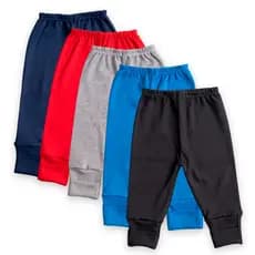 KIT 5 PEÇAS CALÇA / MIJÃO BEBÊ / CULOTE SUEDINE 100% ALGODÃO (PEZINHO REVERSIVEL  SOMENTE RN P M G)