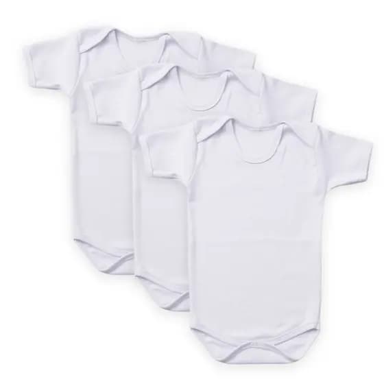 KIT 3 PEÇAS BODY BEBÊ  BRANCO SUEDINE 100% ALGODÃO