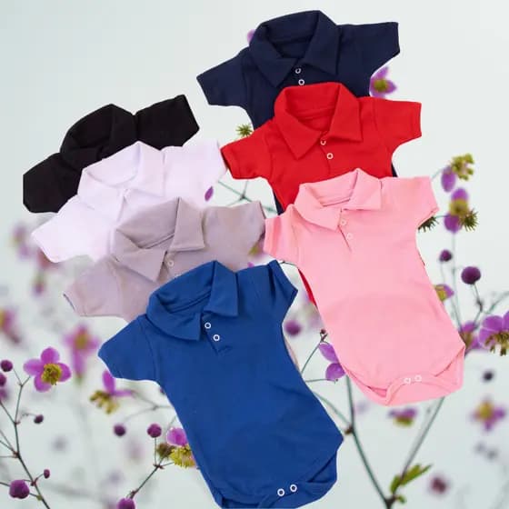 BODY BEBÊ GOLA POLO SUEDINE 100% ALGODÃO