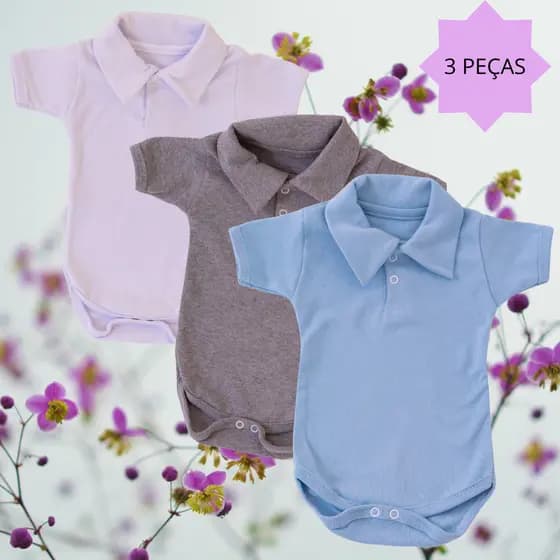 KIT 3 PEÇAS BODY GOLA POLO SUEDINE 100% ALGODÃO